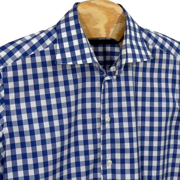 Eton Contemporary Mens Size 42/16.5 Long Sleeve Checkered Button Down Blue White - Picture 9 of 11